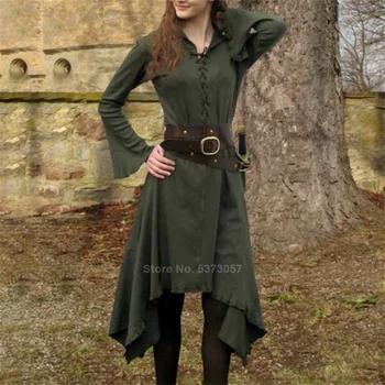 Renesanso Moteris Helovinas Dress Kietas Tvarstis Viduramžių Cosplay Kostiumų Medžiotojas Lankininkas Derliaus Karnavalas Šalies Vestido Plius Dydis
