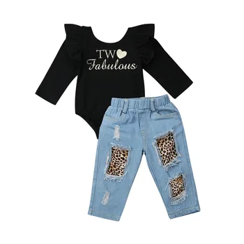 2020 Kūdikių Pavasario Rudens Drabužių 2vnt Vaikams Baby Girl Pynimas ilgomis Rankovėmis Romper+kankina Leopard Kelnės Žiemos Komplektai 1-6 Metų