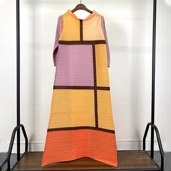 2021 m. Pavasarį Miyake Plisuotos suknelė apykaklėmis moterų abaja plus size ilgai pledas spausdinti suknelė estetinės drabužių Fabrike sandėlyje
