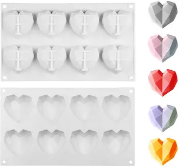 SJ 6/8Cavity 3D Diamond Meilės Širdies Formos Silikono Formų Šokolado Desertas Bakeware Liejimo Šifono Konditerijos Formos Saldainiai Kepimo