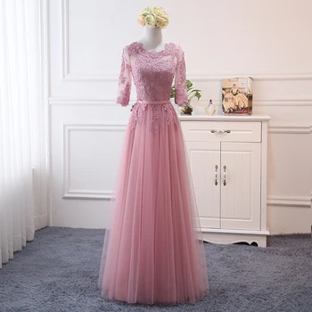 PTH-HJZY#Nėrinių Rožinė pupelių smėlio Ju siūlų Ilgai Bridesmaid Dresses naują pavasario 2020 m. didmeninės vestuves prom nuotakos suknelė Kinija
