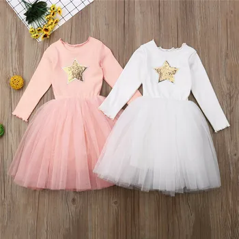 2020 mados baby vaikų mergaičių rudenį long sleeve lace kamuolys suknelė Princesė Suknelė Drabužių Šalies Tutu Sukneles komplektus star rausva, balta