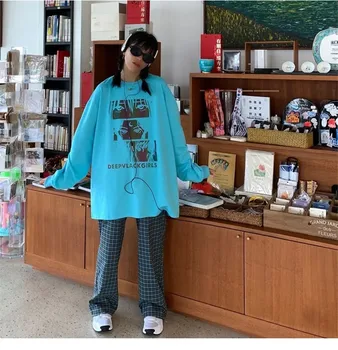 Japonija Prarasti Viršūnes Moterų Kpop Atspindintis Atsitiktinis Spausdinti Studentai Palaidinukė Rudenį Kietas Hoodie Merginos Mėlyna Streetwear Hoodies