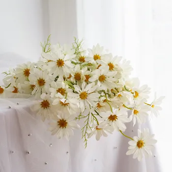 10 Dirbtinis pluoštas Daisy gėlių puokštė 5 galvutės, Namų dekoravimo reikmenys Vestuvių 