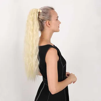 TALANG 18 Colių Garbanoti plaukai surišti į uodegą Pratęsimo Ilgai Pynimo Perukas Moterų Pluošto, Sintetinių Plaukų Pratęsimo Plaukų Aksesuarų, Juoda