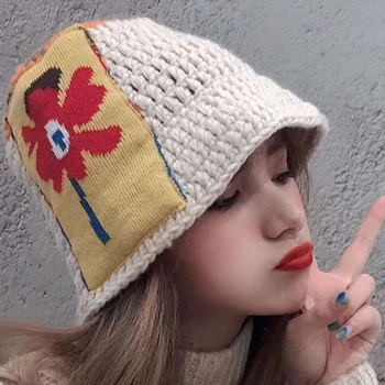 Naujas žiemos kepuraitė moterims stiliaus megzti dangtelis Japonijos, Pietų Korėjos skrybėlę siuvinėjimo baseino skrybėlę banga