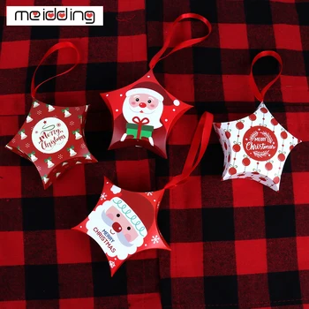8pcs pentagram 12cm mini dovanų saldainių pakuotės kalėdų kabinti ornamentu su virve kalėdų dovana starbox santa gimdymo naujųjų metų krepšys