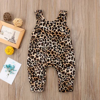 2020 Nauja Mielas Naujagimių Bamblys Kūdikiui Baby Girl Leopard Vest Romper Jumpsuit Haremo Kelnės Rankovių Sunsuit Komplektus Drabužių