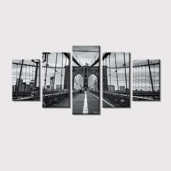 Abstrakti Sienos Menas Nuotraukas, 5 Skydelis Juoda Balta Bruklino Tiltas Namų Puošybai Plakatai, Rėmeliai Kambarį HD Spausdinti Tapyba