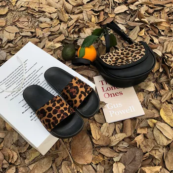 Vasarinės Šlepetės Moterims Skaidres Leopard Vidaus Ir Lauko Platformos Basutės, Batai Ponios Paslysti Ant Flip Flops Zapatillas Mujer
