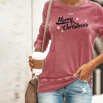 Moterų Atsitiktinis Prarasti Apvalios Kaklo, ilgomis Rankovėmis Kalėdų Spausdinti Viršuje Palaidinė Žiemos Drabužių Moterims Streetwear Sudadera Mujer