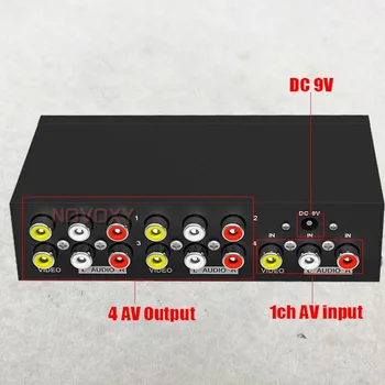 Nemokamas Pristatymas AV Splitter DVD HDTV RCA Video Splitter Dėžutė 1 iki 4 iš 3 RCA, Skirstytuvas 1 4 RCA Audio Video AV Adapteris