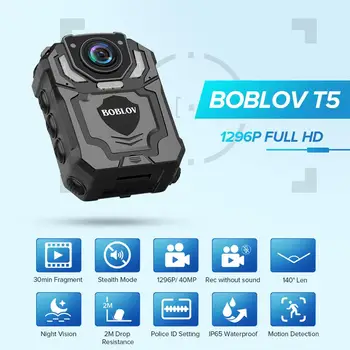 Boblov T5 Kūno Dėvėti Kamera HD 1296P DVR Vaizdo Apsaugos Kameros ir SPINDULIŲ Naktinio Matymo Nešiojami Mini Kameros Loop Įrašymo Policijos Kameros