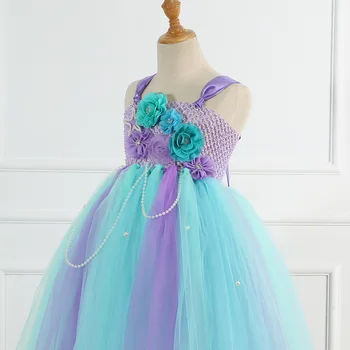 2020 Merginos Boutique Komplektus Ilgai Gėlių Mergaitės Suknelė Undinė Princesė Suknelė Tutu Vienaragis Suknelė Graži Princesė Plaukų Suknelės