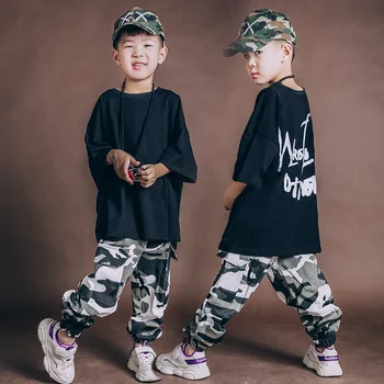 Berniukai & Mergaites, Hip-Hop ' o Drabužių Nustatyti Paauglys Vaikams Prarasti Gatvės Šokių Drabužiai Vaikams Veiklos, T-marškinėliai Camo Kelnės X513