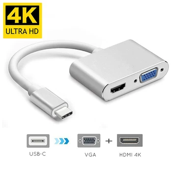 Tipas-C-HDMI 4K 30 Hz VGA Adapteris USB C 3.1 C Tipo VGA HDMI Vaizdo Keitikliai Adapteris