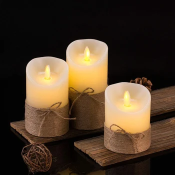 Flameless Žvakės baterijomis, Modeliavimas, Elektra LED Žvakių Rinkinys su Nuotolinio Valdymo ir Laikmatis, su Kanapių Virvė