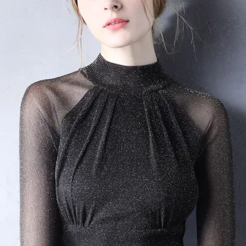 Aukšta apykaklė ryškių akių siūlai dugno marškinėliai moterims drabužių 2020 m. rudenį naujų seksualių slim ilgomis rankovėmis megztinis viršūnes moterų W741