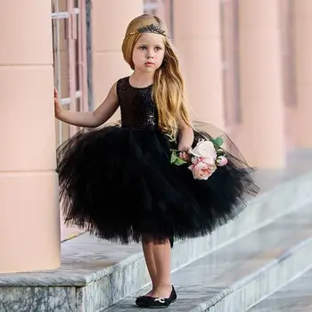 Black Princess Dress Vaikams Baby Girl Drabužiai Atgal Tuščiaviduriai Iš Šalies Suknelė Kamuolys Suknelė Tiulio Tutu Oficialus Konkurso Suknelės 1-5T