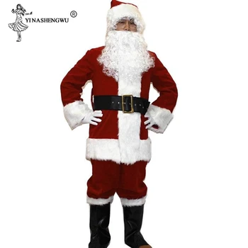 Kalėdų Santa Claus Cosplay Kostiumų Santa Claus Drabužius Fancy Dress Vyrų Suaugusiųjų Naujųjų Metų Vakarėlį Drabužius 10 dalių Rinkinys