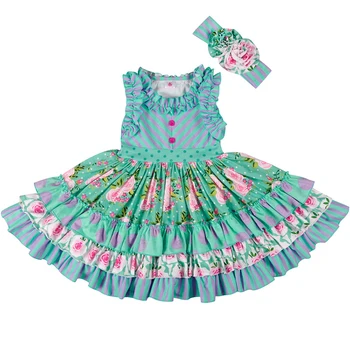 Maža Mergaitė, Suknelė Europos ir Amerikos Stiliaus Žalios spalvos Gėlių Spausdinti Princesė Dress Vaikų Mergaičių Vasaros Kasdienių Drabužių 6M-8T