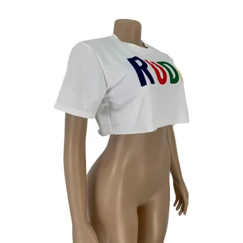 Vasarą naujų monograma pasėlių bamba trumpas moteriški marškinėliai atsitiktinis apvalios kaklo trumpomis rankovėmis T-shirt