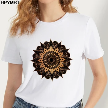 Marškinėliai Moterims Graži Mandala Spausdinti Trumpas Rankovės Marškinėliai Vasaros Atsitiktinis Tshirts 2020 Naujas Mados Plius Dydis Viršūnes Tees drabužiai