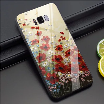 Telefono Dangtelį Galaxy S7 3D Gėlių Grūdintas Stiklas Atveju Pastaba 8 9 S7 Krašto S8/S9 Plus S10 A10/20/30/40/50/60/70 M40