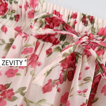 Zevity Naujas Moterų mados gėlių spausdinti šifono midi sijonas faldas mujer ponios elastinga juosmens lankas susieta vestido atsitiktinis sijonai QUN663
