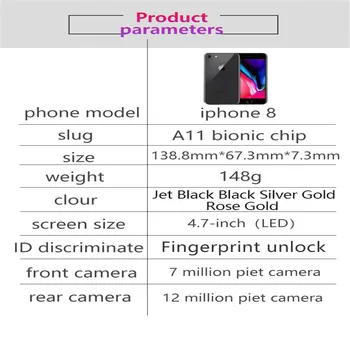 Apple iPhone 8 Naudoti Atrakinta Originalus Heksa-core Mobile phone 12MP Galinio vaizdo kamera 4.7 colių Smartfon, 64G/256GRom 4G LTE mobiliojo ryšio Telefonus