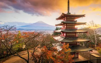 Azijos valdovų Rūmų Architektūra Pagoda, Kalnas, Medis, Fuji Japonijoje fotografijos fonas Kompiuteris spausdinti vaizdingas backdrops