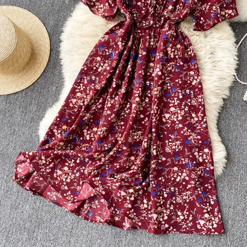 Teeuiear Derliaus slim v kaklo gėlių spausdinti Vasaros nėriniai ilga Suknelė Moterys Šalis elegantiškas tunika suknelės paplūdimio atostogų-line suknelė