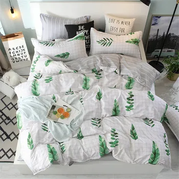 Paprasta balta žalia lapų pakratai rinkiniai augalų twin visą karalienė king size antklode padengti paklode užvalkalas naujas mados patalyne