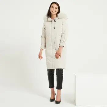 Wixra Moteriški Paltai Storas Šiltas Žiemą Outwear Baltųjų Ančių Pūkais Ragų Mygtuką Ilgi Švarkai Lapės Kailiniai Su Gobtuvu Parkas Sniego Sluoksniu