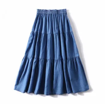 2020 m. Bohemijos Aukšto Juosmens Vasaros Džinsinio susiėmę sijonas plius dydžio prekės patogūs medvilniniai Sijonai Autunm Klostuotas Sijonas M - 6XL 7XL