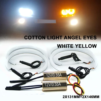 2x(131mm+146mm) Baltas Geltonas Angel Eyes Medvilnės Šviesos Žibintai Rinkinys, Skirtas 