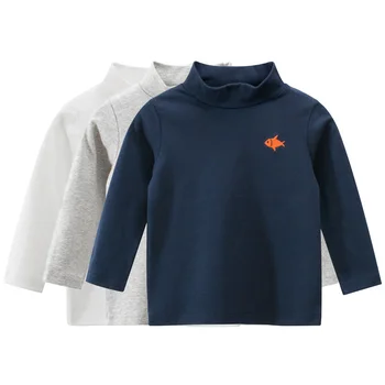 Korėjos Stilius, Vaikų Drabužiai Rudenį Naujų 2020 m. Žuvų Siuvinėjimas Medvilnės Viršuje, Mergaičių, Kūdikių Berniukų Golfo Long Sleeve T-shirt 2-9Y