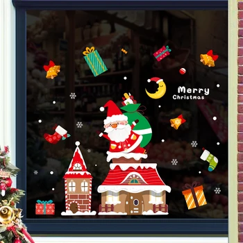 Animacinių filmų 2020 Kalėdų Lipdukas Parduotuvės Lango Stiklo Durų Santa Apdailos Vaikai kambario dekoro, Sienų Lipdukai, lipnios Nuimamas