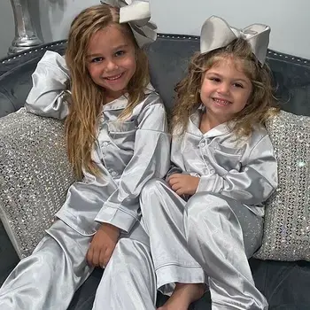 Vaikai Mygtuką Iki Satino Pjs, Komplektai, Vaikiška Baby Berniukas ir Mergaitė Šilko Pižama Satino Pižamos Nustatyti Vaiko Sleepwear Pižamą 2020 naujas