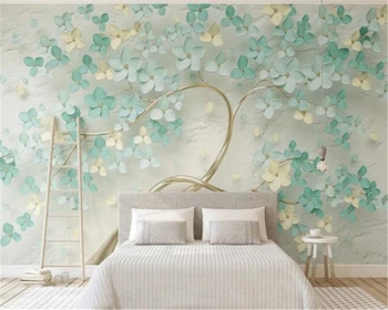 Individualizuotos fono paveikslėlį mažų šviežių mėtų žalia HD šilko medžiagos, gėlių reljefinio fono sienos, namo apdailos 3d tapetai, freskos