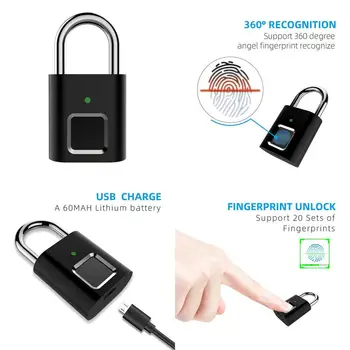 USB Įkrovimo pirštų Atspaudų Durų Užraktas Smart Security Spynos Greitai Atrakinti Cinko lydinio Metalo Spintelę Sporto Mokyklos