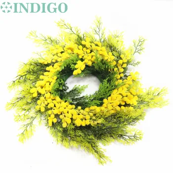 INDIGO-Išskirtinis Pardavimo Durų Hunging Geltona Mimoza Kalėdų Vainikai, Gėlių String Stalo Puošmena Vestuves Nemokamas Pristatymas