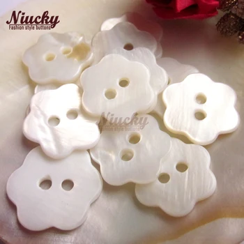 Niucky kaip 14mm 2 tvirtinimo taškai 6 žiedlapis gėlės korpuso mygtukai, siuvimo natūralus baltas lukštais, švieži, dekoratyviniai aksesuarai S0104-005