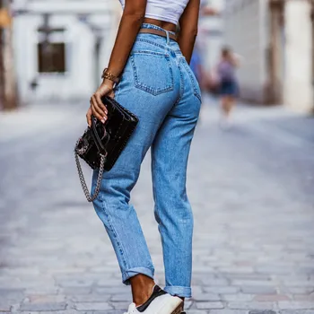 Mados Moterų Plonas Aukštos Juosmens Džinsai Gradientas Ilgai Džinsai Paprastumo Retro Kelnės Mėlynos Seksualus Ruožas Moteris, Džinsai Streetwear джинсы