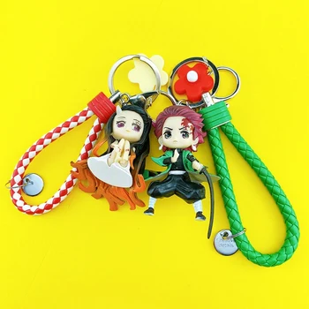 3PCS Anime Demon Slayer Akrilo Keychain Brinco Disko Dvasios Key Chain Kamado paketų prižiūrėtojų raktinę Pakabukas Dovana Japonų Anime Lėlės Rankinė