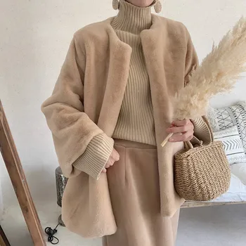 Žiemos Naujas Elegantiškas moteris dirbtiniais kailių paltai streetwear Rudenį šiltu Dirbtiniais Audinės Kailio Paltas Moteriška šalis paltas
