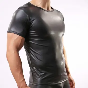 Homoseksualūs Vyrai, Dirbtiniais Odos Šlapias Atrodo T-Shirt Viršuje Tee Undershirt Raumenų Berankoviai Apatiniai Klubas Dėvėti Kostiumą