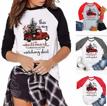 Mados Automobilių Kalėdų Eglutė Moterų Spausdinami T Marškinėliai ilgomis Rankovėmis Tees T-shirt Plius Dydis S-XXL, 3XL 15 Spalvų