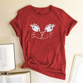 Katės Akis Spausdinti Moterų Trumpas Rankovėmis marškinėliai Grafinis Tees Moterų Harajuku Kawaii Moterų Marškiniai
