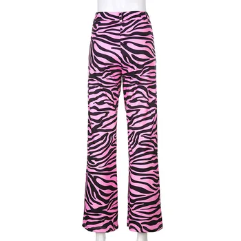HOUZHOU Zebra Gyvūnų Spausdinti Rožinės spalvos Elegantiškas Kelnės Moterims Mados 2000-ųjų Estetinės Office Lady Kelnės Moterims Harajuku Streetwear Y2k